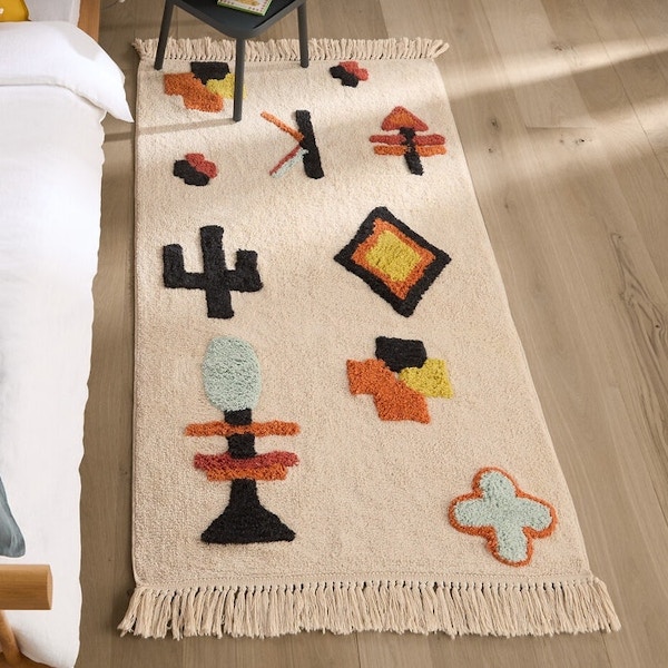 La Redoute Ivica Graphic Fringed Organic Cotton Rug, £85