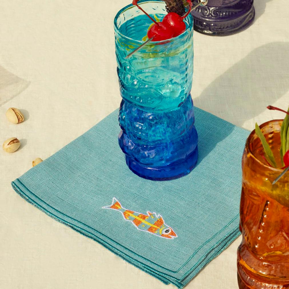 Abask La Gallina Matta, Sardines Embroidered Linen Napkins (Set Of 4), £100