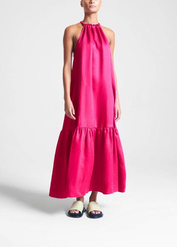 Asceno Ibiza Hot Pink Linen Dress, NOW £294