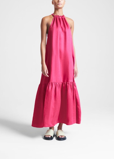 Asceno Ibiza Hot Pink Linen Dress, NOW £294