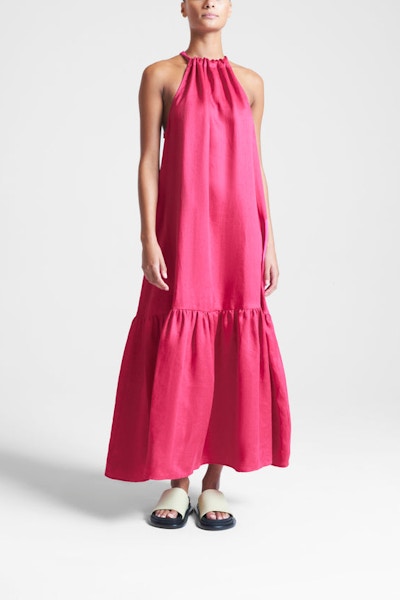 Asceno Ibiza Hot Pink Linen Dress, NOW £294