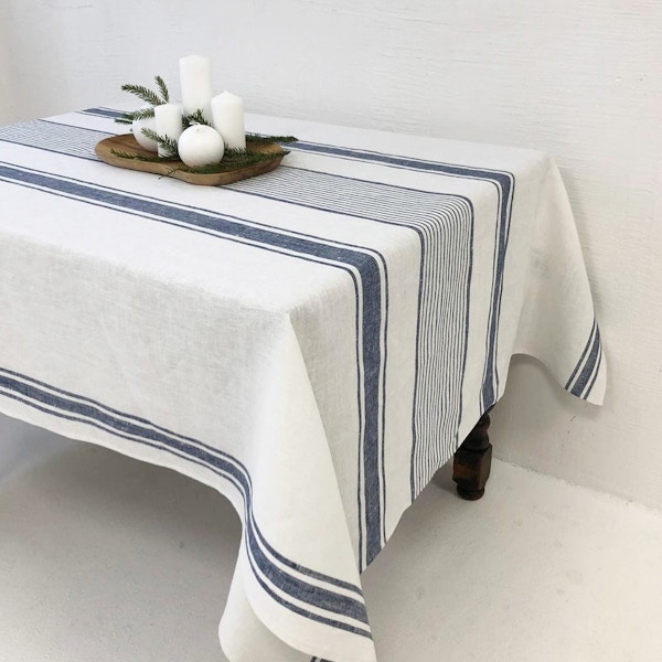 Etsy Dark blue striped tablecloth, from £63.64