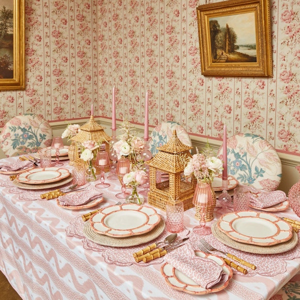 Mrs Alice Pink Leopard Ikat Tablecloth, £112