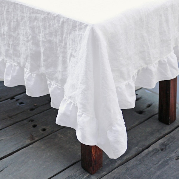Linen Shed Pure Washed Linen Ruffled Tablecloth, £85