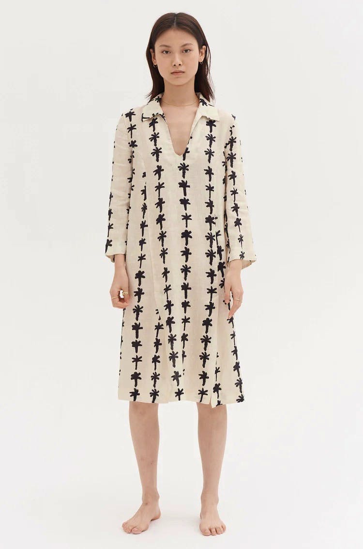 Desmond And Dempsey Palm Stripe Print Cream Linen, £175