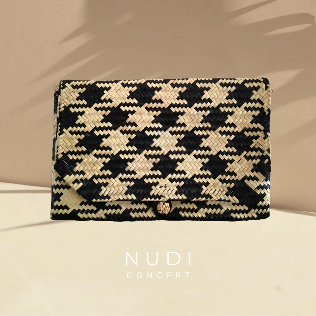 Nudi Concept Store Raffia Hounstooth Clutch, £34