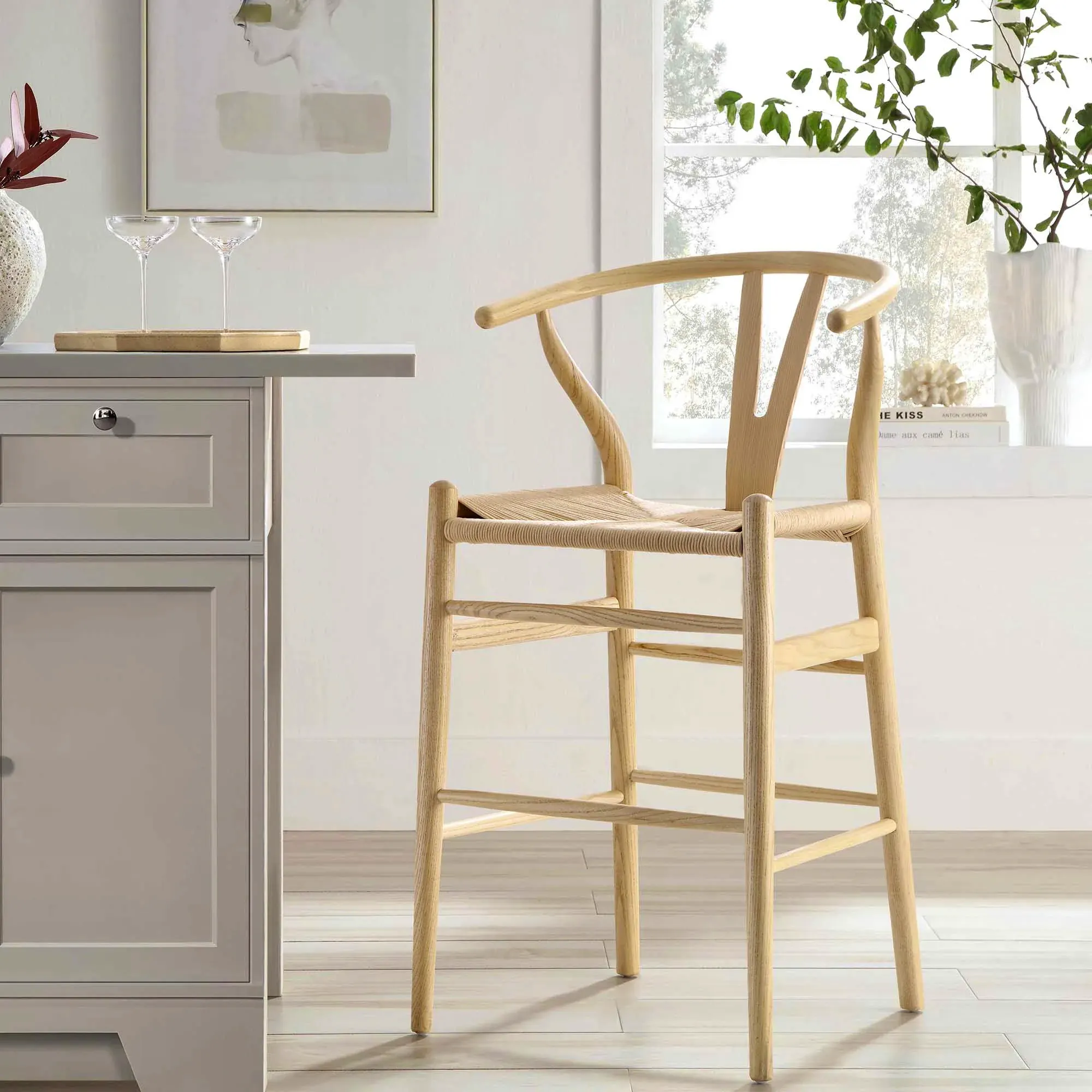 Daals Hansel Wooden Natural Weave Wishbone Counter Stool – Natural, £179.99