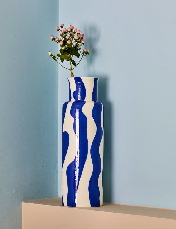 Rose & Grey Tall White & Cobalt Blue Vase, £98, Now £78.40