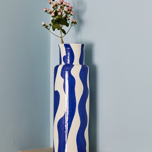 Rose & Grey Tall White & Cobalt Blue Vase, £98