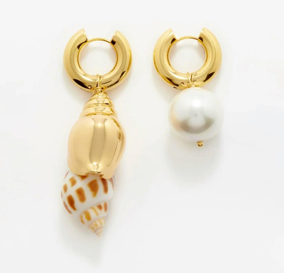 Timeless Pearly Mismatched Shell & Faux-Pearl Gold-Plated Earrings, £285