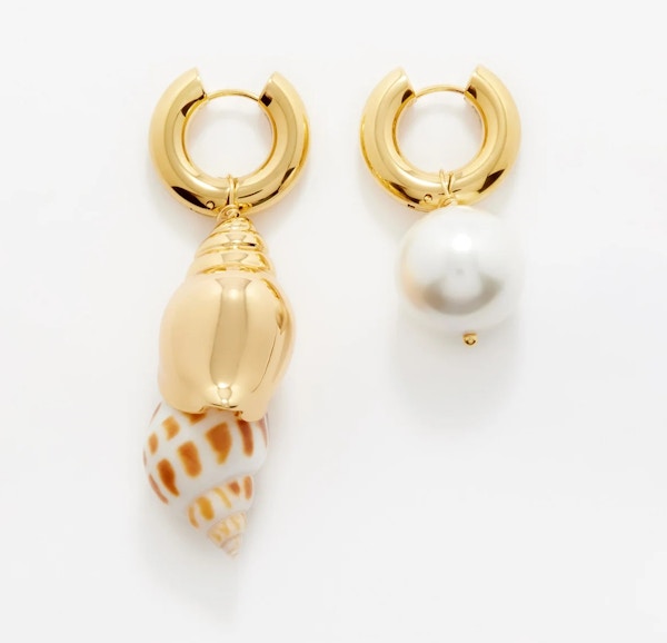 Timeless Pearly Mismatched Shell & Faux-Pearl Gold-Plated Earrings, £285