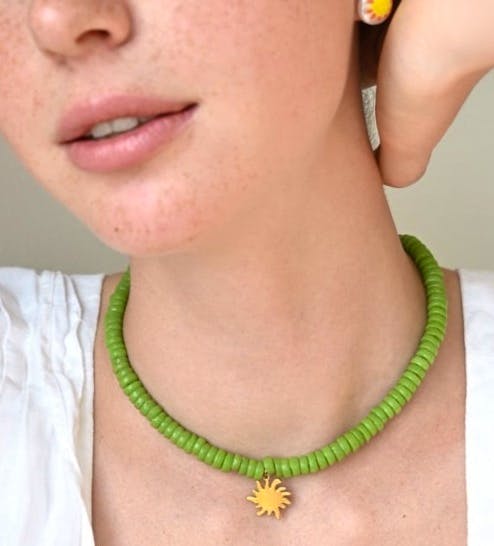 Wolf & Badger Kyra Shell Necklace With Gold Filled Sun Charm, NOW £130