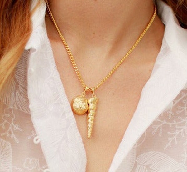Ottoman Hands Gold Spiral Shell Necklace, NOW £24