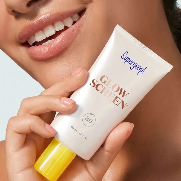 To protect skin with a dewy finish Supergoop’s Glowscreen SPF 30, £17