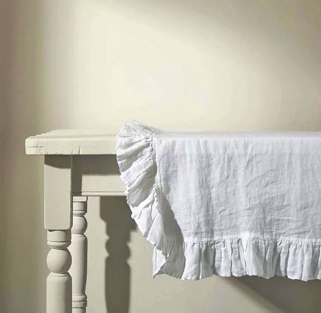 John Lewis Truly Ruffle Hem Rectangular Linen Tablecloth, £125