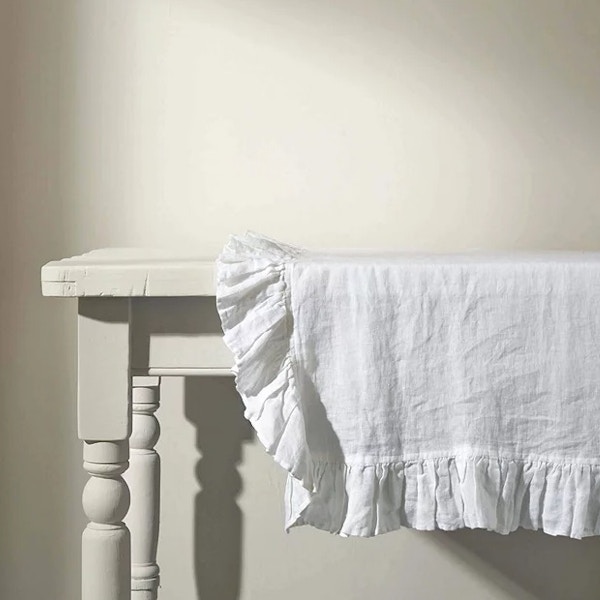 John Lewis Truly Ruffle Hem Rectangular Linen Tablecloth, £125