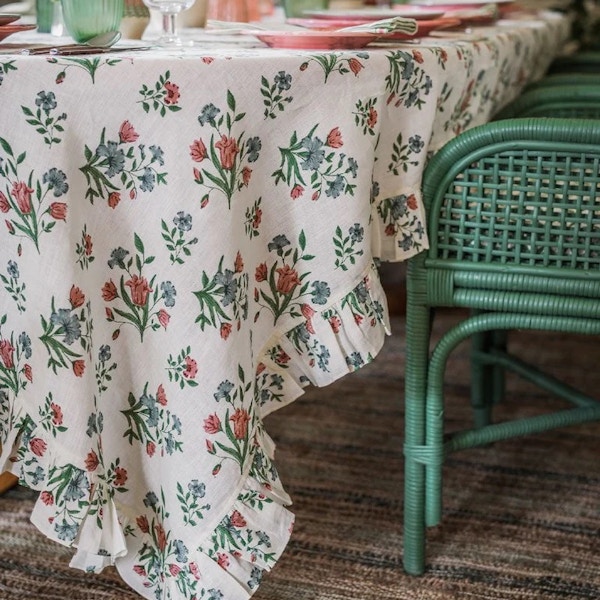 Birdie Fortescue Bouquet de Fleurs Linen Tablecloth, NOW £129.50