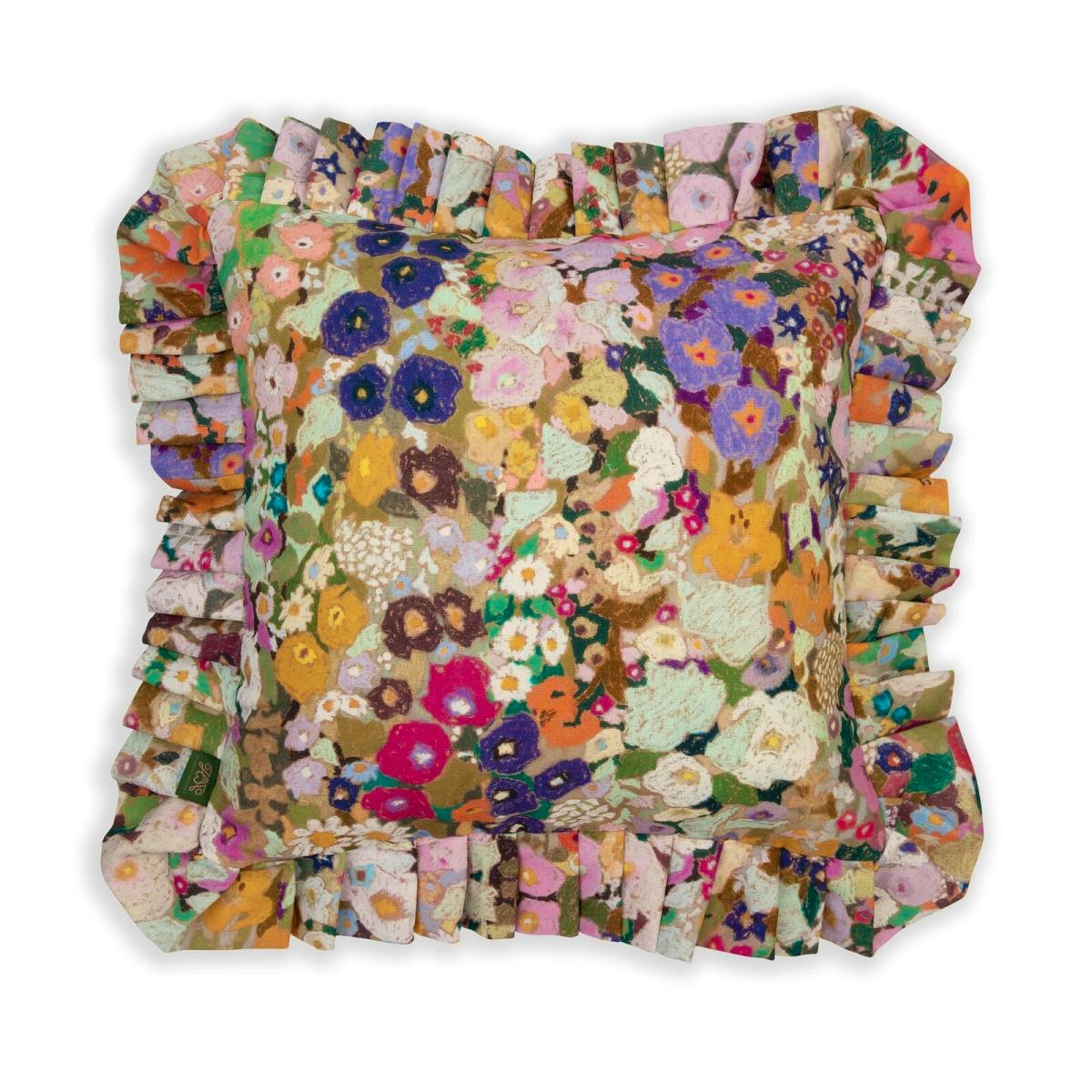 House of Hackney Hollyhocks Medium Frilled Linen Cushion, £175