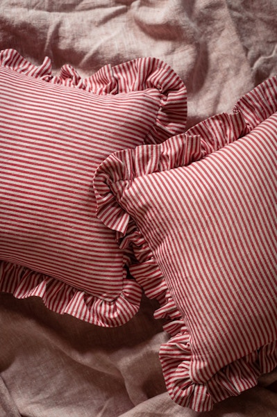 Loral UK Circus Red Stripe Linen Ruffle Pillow Cushion, £50