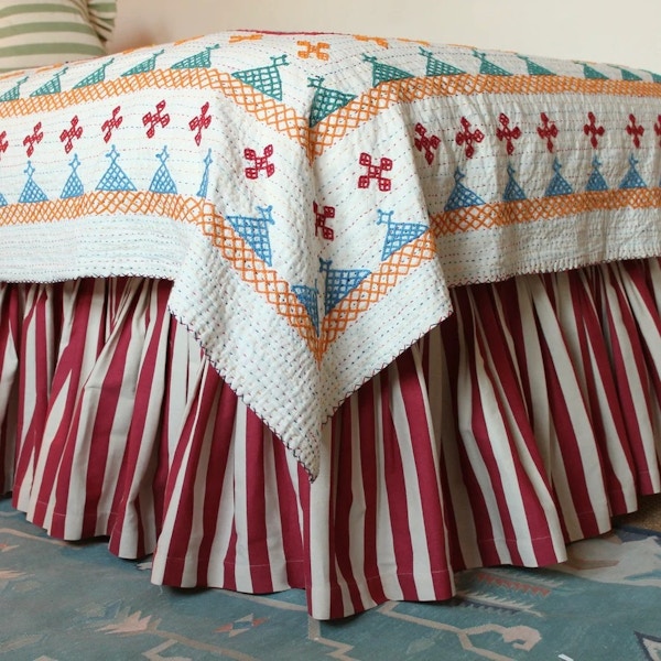 Alice Palmer Tangier Red Stripe Ruffle Bed Valance, £295