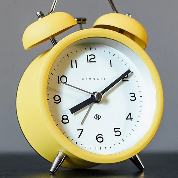 Newgate Clocks Charlie Twin Bell Echo Silent Sweep Analogue Alarm Clock, Matt Yellow, £25