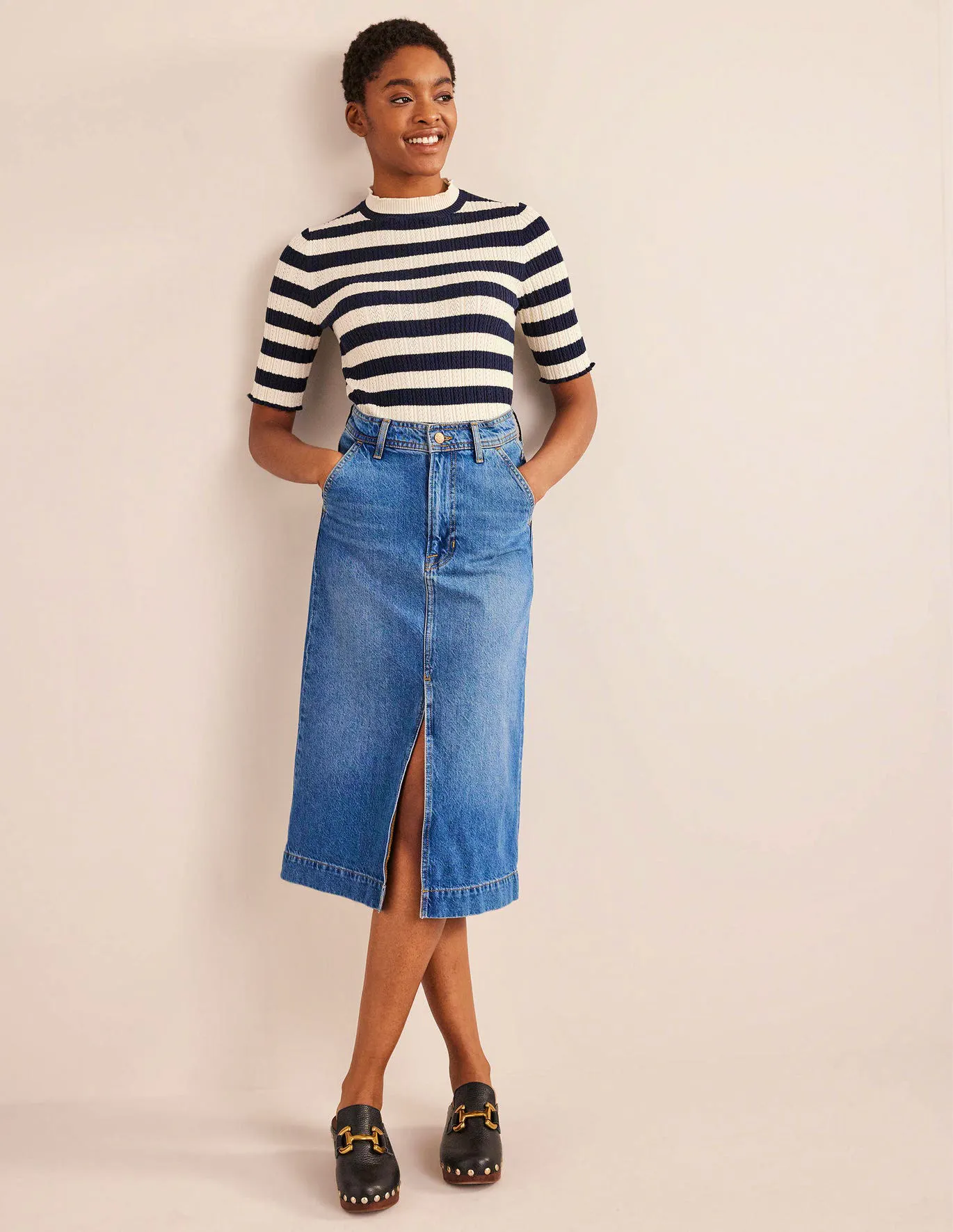 Boden Straight Denim Midi Skirt, £80
