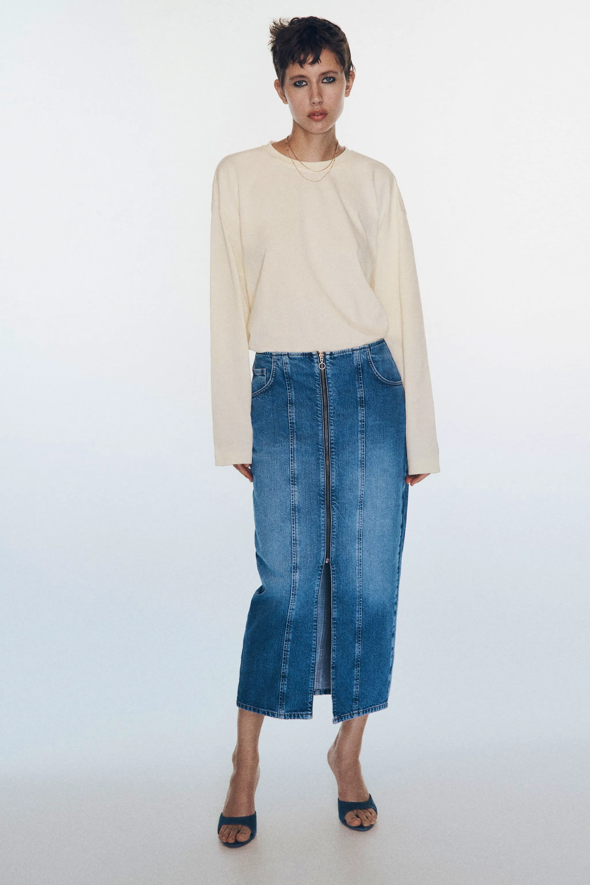 Zara Zip-Through Denim Midi Skirt, £46
