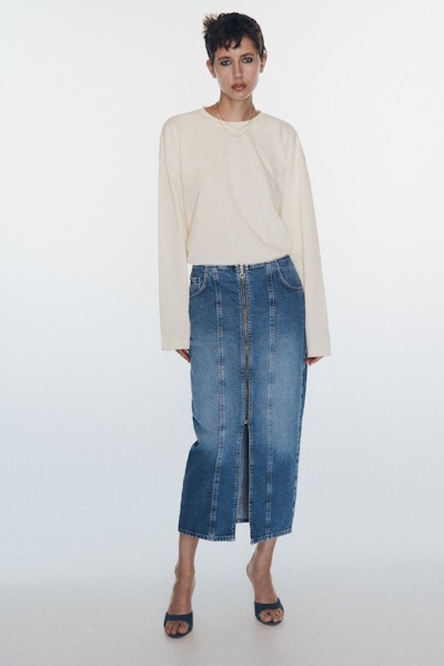 Zara Zip-Through Denim Midi Skirt, £46