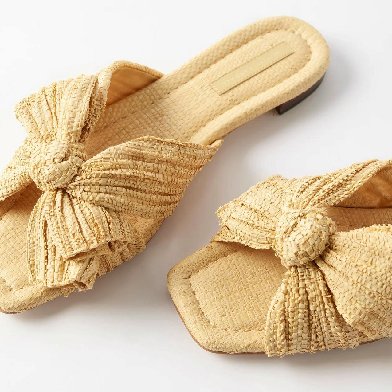 Loeffler Randall Daphne Bow Pleated-Raffia Flat Sandals, £215