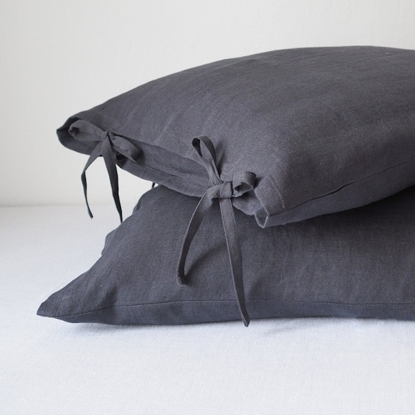 Etsy Charcoal Linen Pillow Cover Tied With Bow, £14.47