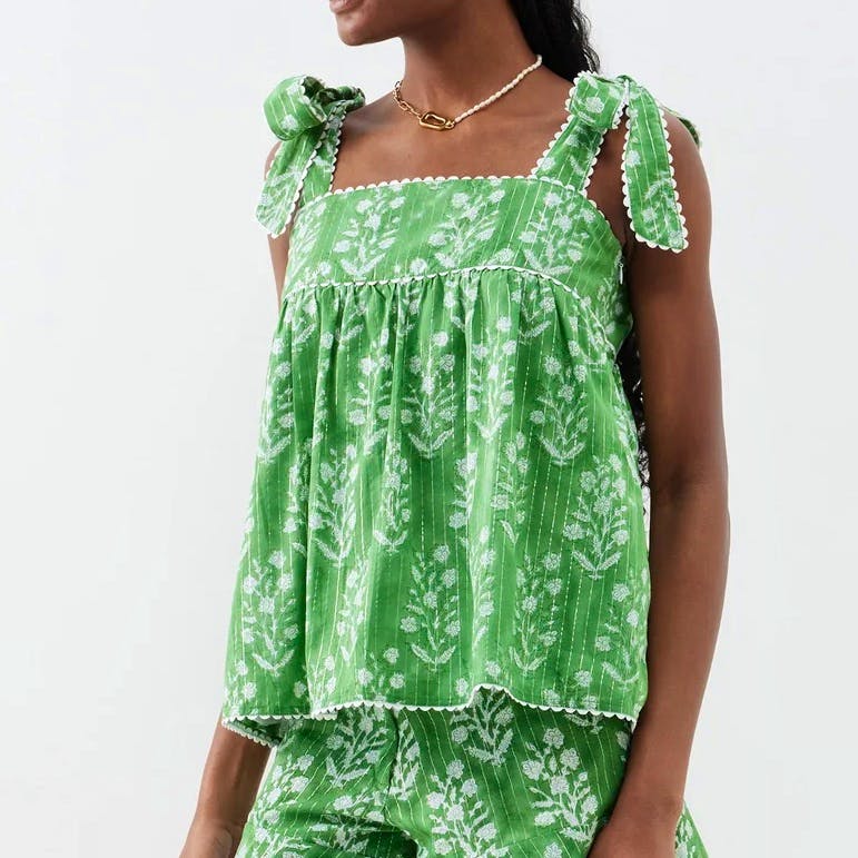 Juliet Dunn Bow Tied Floral Print Cotton Top, £220