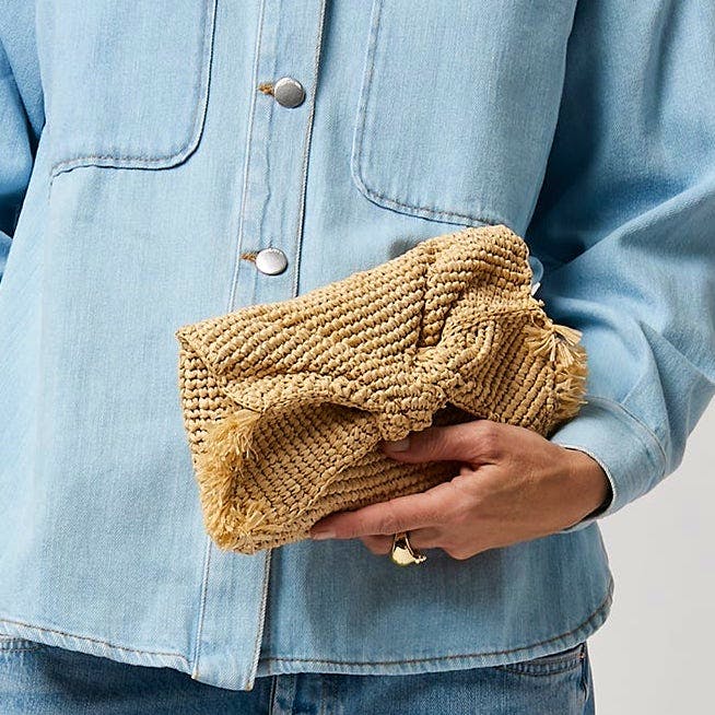 Anya Hindmarch Bow Clutch In Raffia, £295