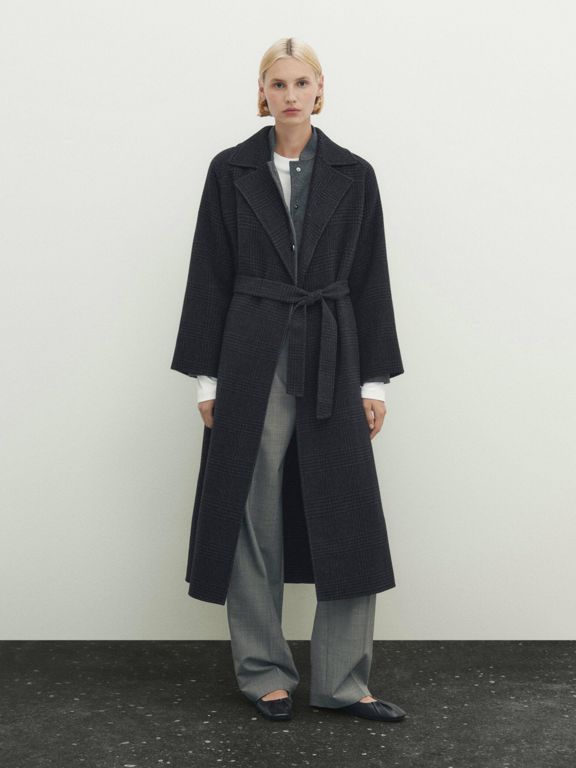 Massimo Dutti Long Wool Blend Check Robe Coat, £299