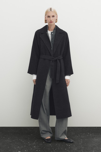 Massimo Dutti Long Wool Blend Check Robe Coat, £299
