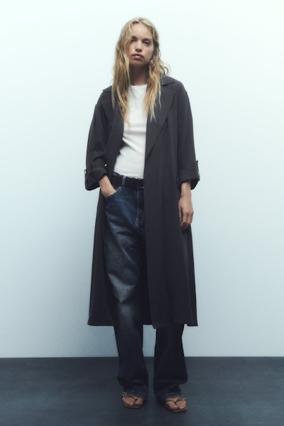 Zara Drapey Long Raincoat, £55.99