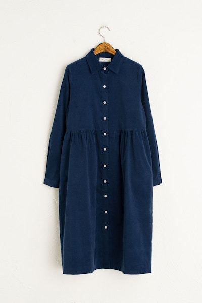 Olive Clothing Tomoko Cord Shirt Dress, Navy, £79
