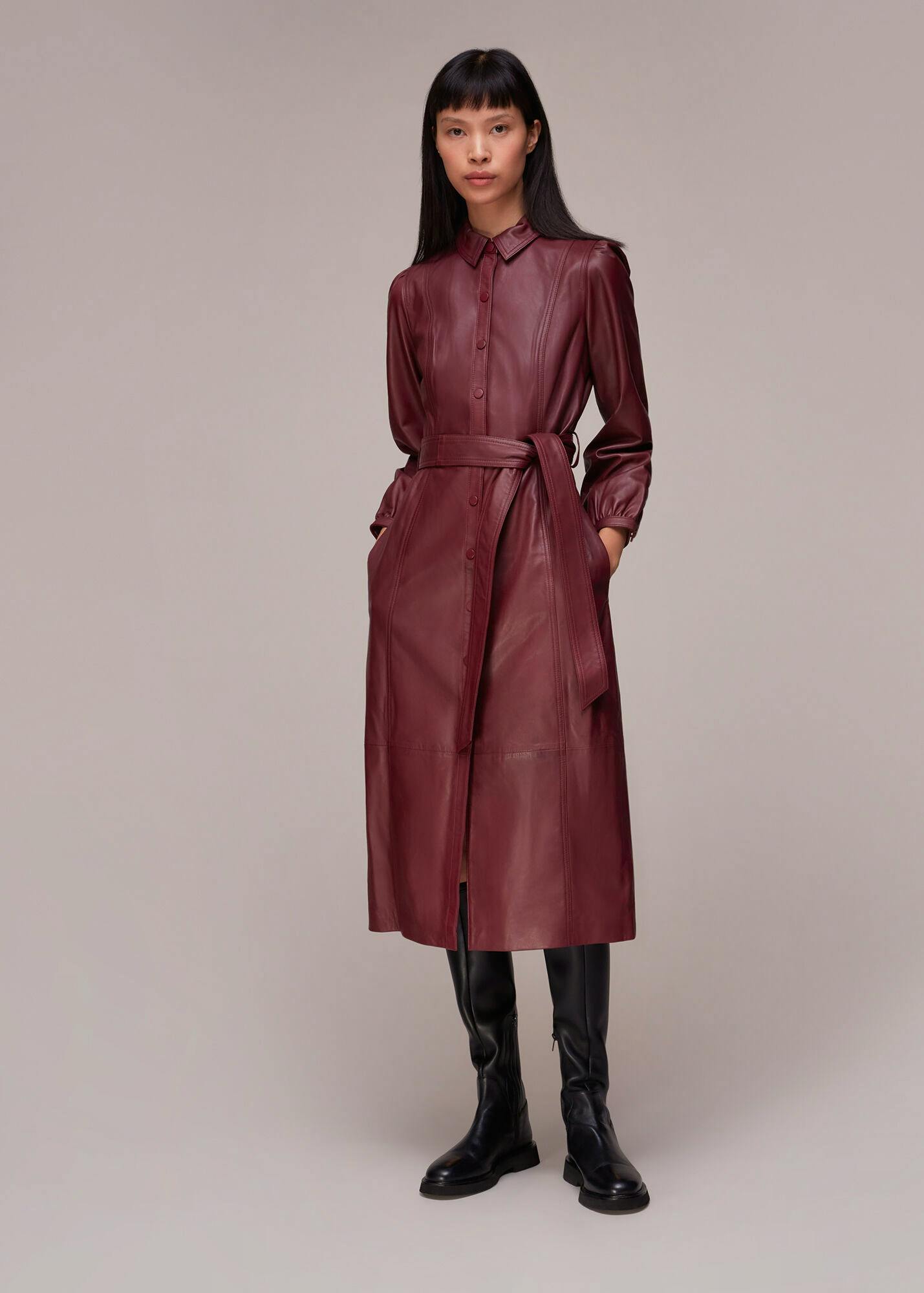 Whistles Leather Shirt Dress, £449
