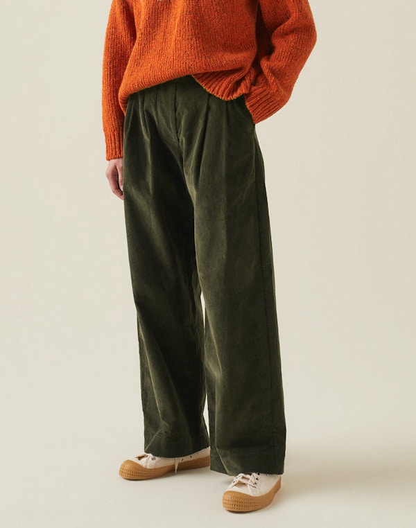 Pleated Organic Soft Cord Trousers 
