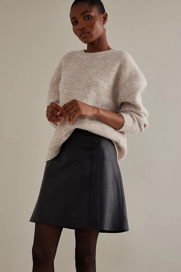 Selected Femme Ibi Leather A-Line Mini Skirt 
