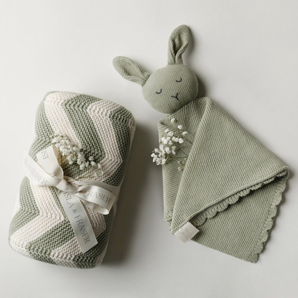 Isla & Fraser Organic Cotton Baby Blanket and Bunny Bundle, £61