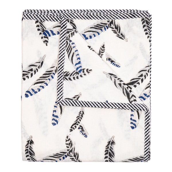 Shade Of Cool Baby Dohar Blanket, Jay Feathers With Black And White Stripey Edging, £50