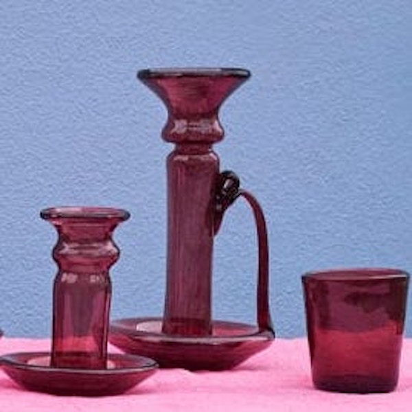 Summerill & Bishop Handblown Glass Candlestick In Raspberry Red, £42