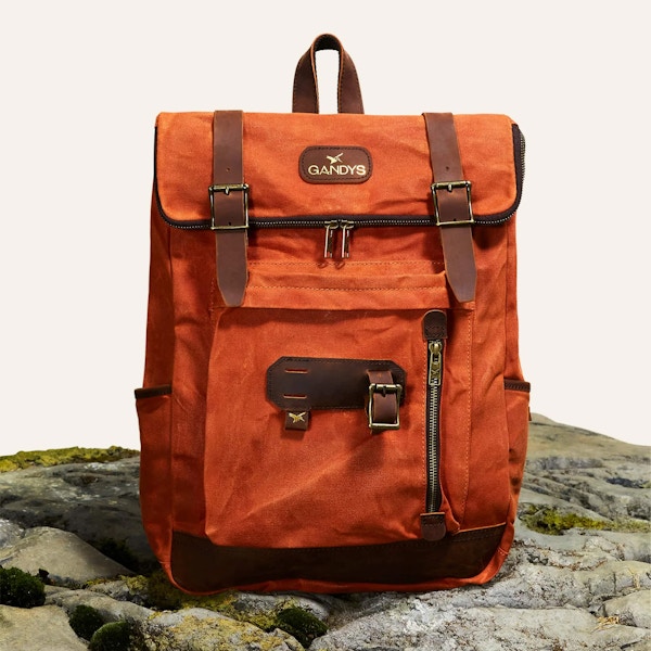 Gandys Burnt Orange Waxed Cotton Bali Backpack, £89.99