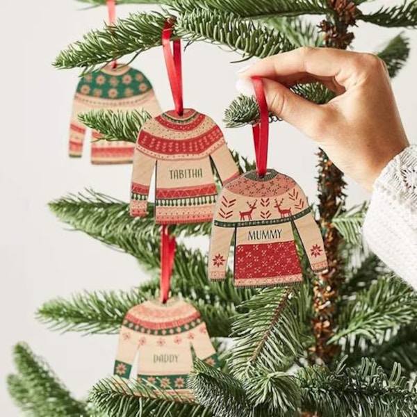 Etsy Personalised Christmas Jumper Bauble Set – Set of 4, £33