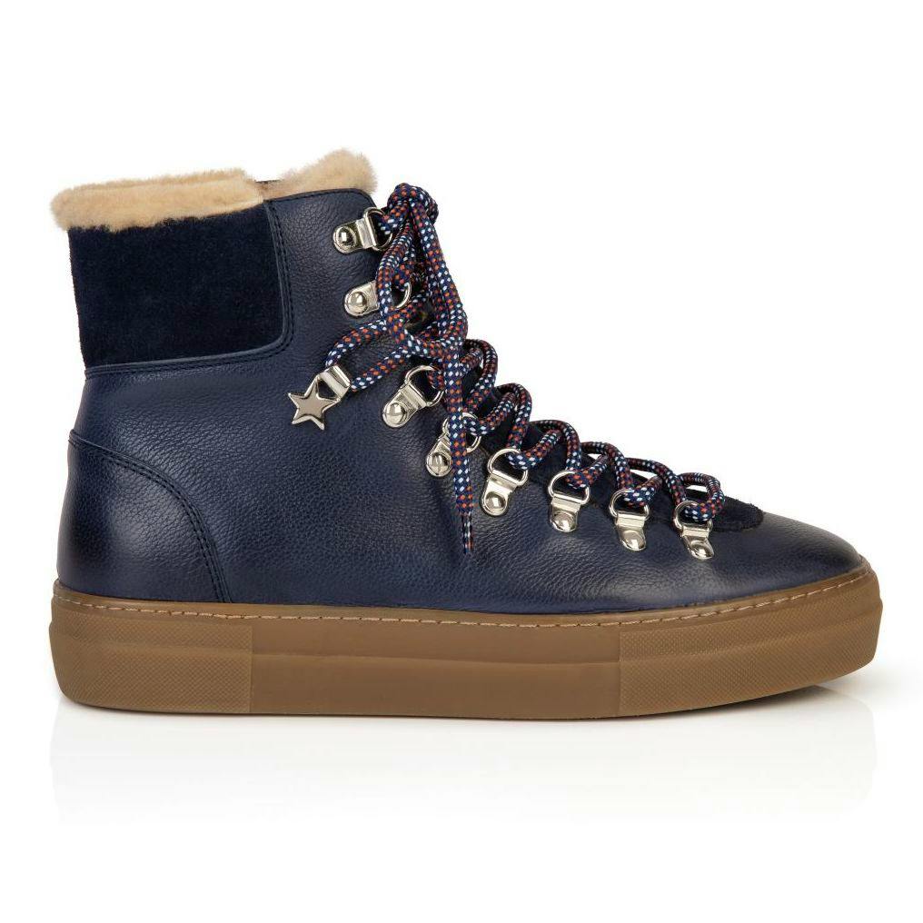 Air & Grace Camino: Navy Leather and Shearling Boots, £199