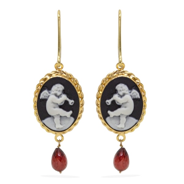 Vintouch Italy Playing Angels Cameo And Garnet Earrings, £203
