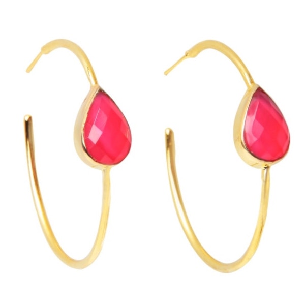 Yaa Yaa London Spring Life Hot Pink Gemstone Hoop Earrings, £39