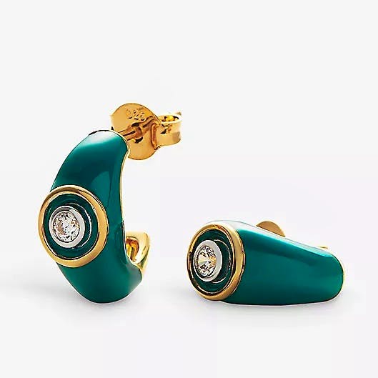Missoma Dome Recycled 18ct Yellow Gold-Plated Brass, Enamel And Zirconia Hoop Earrings, £85