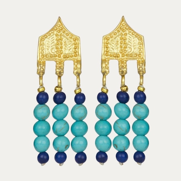 Ottoman Hands Riva Turquoise and Lapis Bead Drop Earrings, £45