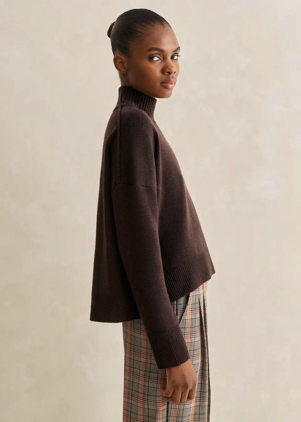 Merino Cashmere High Neck Curved Hem Jumper £175